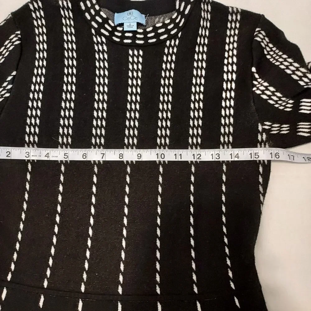 CeCe Black Knit Fit & Flare Sweater Short Sleeve Dress